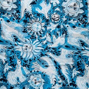 Lilly Pulitzer Blue and White Sun and Bird Print